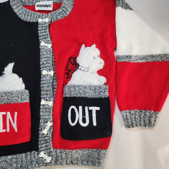 Vtg 90s Miniwaves Scotty Dog Cardigan Sweater Boys 4T/5T Red Gray Pockets Retro - Picture 4 of 10